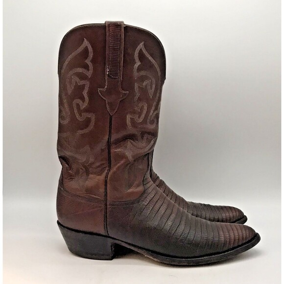 Lucchese Kip Lizard Skin Western Boots Men's 11.5D Brown R Toe Cowboy Footwear - Picture 1 of 13